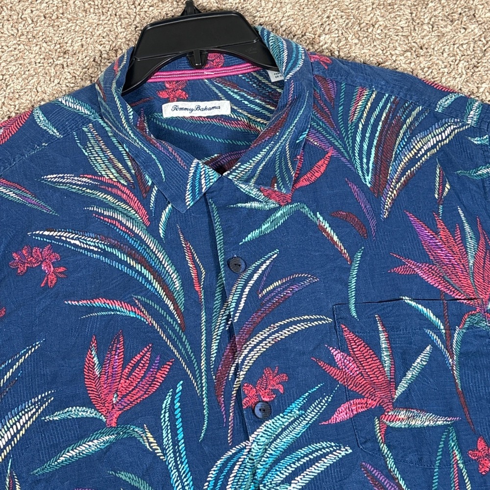 Tommy Bahama Mens XXL Blue Silk Tropical Bird of Paradise Floral Camp Shirt